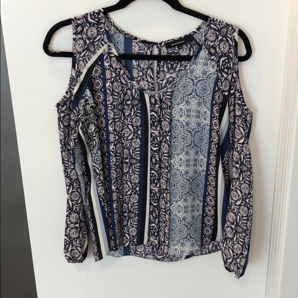 olivaceous size small cut out shoulder blouse